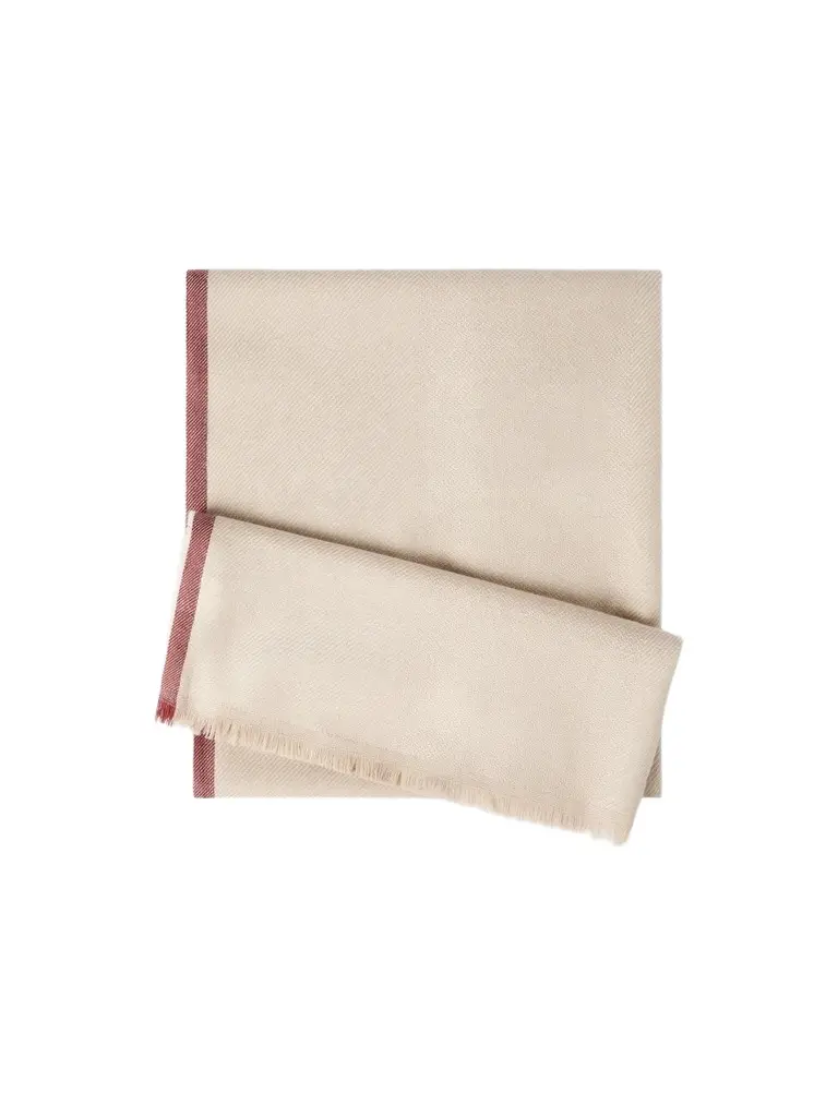 Brunello Cucinelli Men's Wool and Cashmere Diagonal Scarf with Striped Edge - Sand