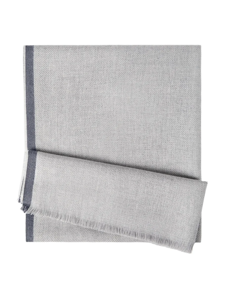 Brunello Cucinelli Men's Wool and Cashmere Diagonal Scarf with Striped Edge - Pearl Grey