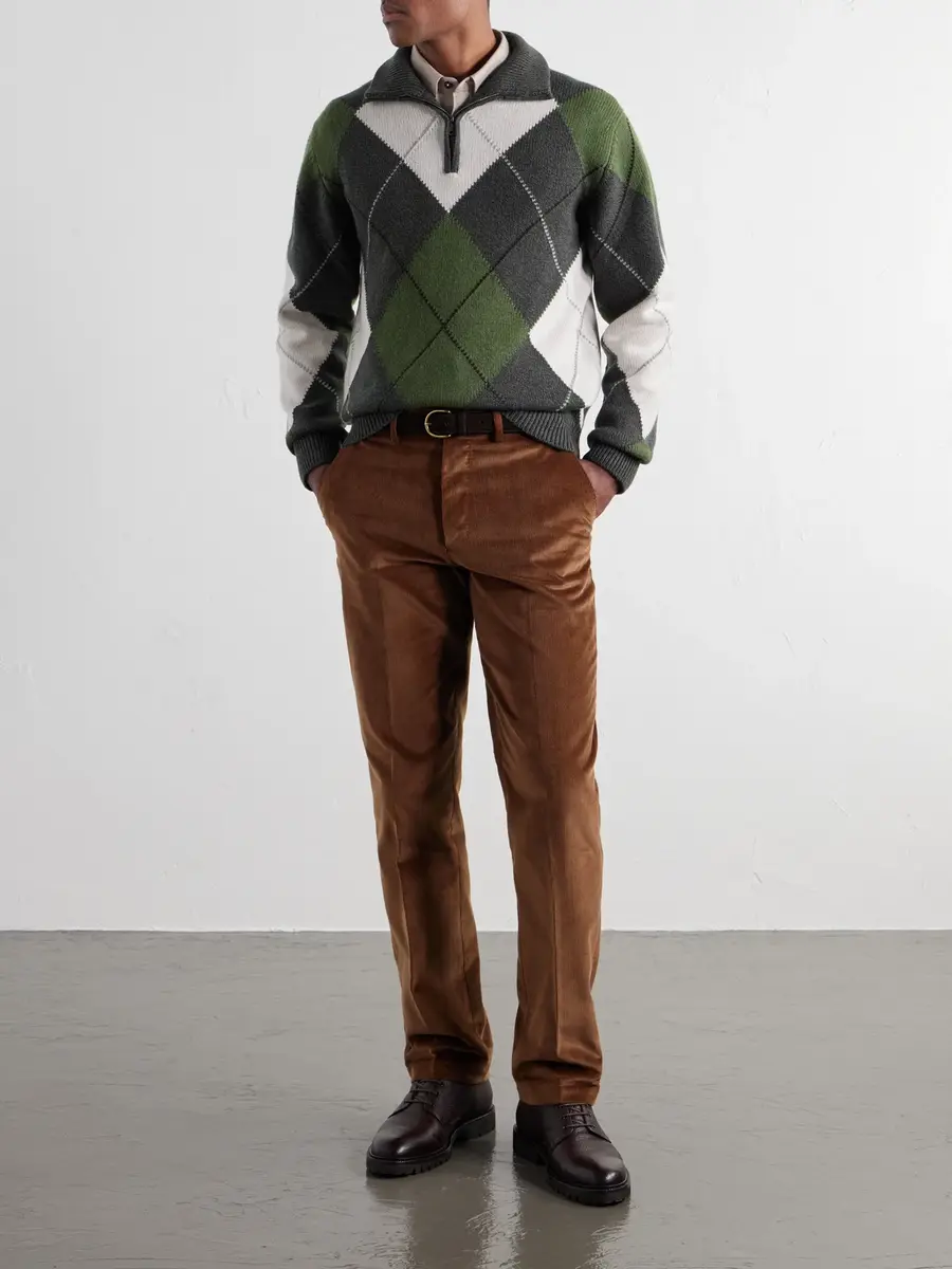Purdey Argyle Wool and Cashmere-Blend Half-Zip Sweater - Men | Thumbnail 2 Purdey Argyle Wool and Cashmere-Blend Half-Zip Sweater - Men | Thumbnail 2