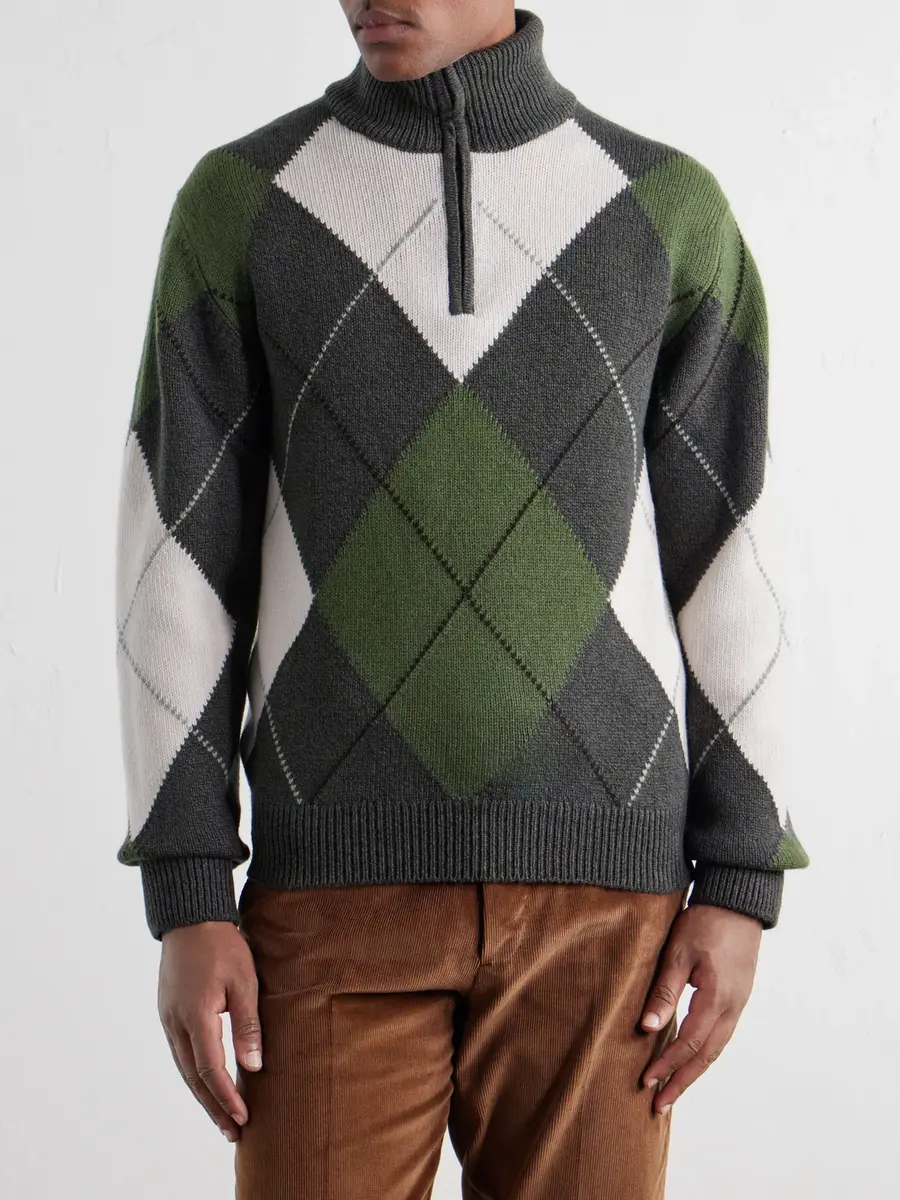 Purdey Argyle Wool and Cashmere-Blend Half-Zip Sweater - Men | Thumbnail 3 Purdey Argyle Wool and Cashmere-Blend Half-Zip Sweater - Men | Thumbnail 3
