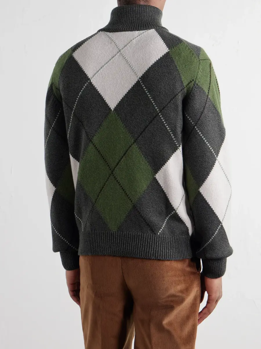 Purdey Argyle Wool and Cashmere-Blend Half-Zip Sweater - Men | Thumbnail 4 Purdey Argyle Wool and Cashmere-Blend Half-Zip Sweater - Men | Thumbnail 4