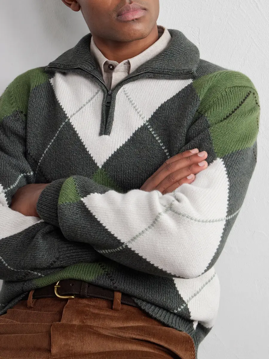 Purdey Argyle Wool and Cashmere-Blend Half-Zip Sweater - Men | Thumbnail 5 Purdey Argyle Wool and Cashmere-Blend Half-Zip Sweater - Men | Thumbnail 5