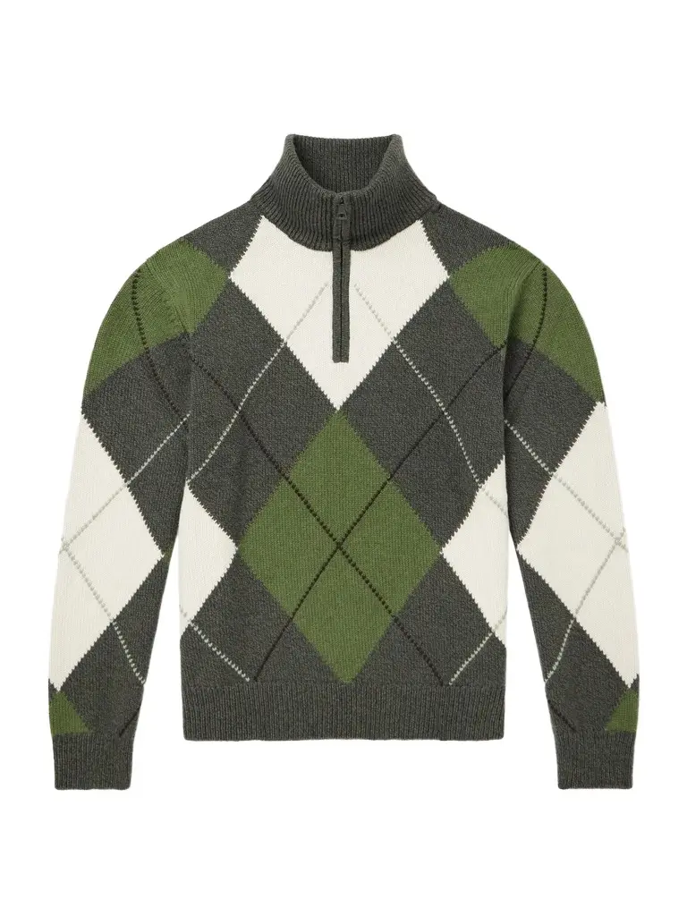 Argyle Wool and Cashmere-Blend Half-Zip Sweater - Men Argyle Wool and Cashmere-Blend Half-Zip Sweater - Men