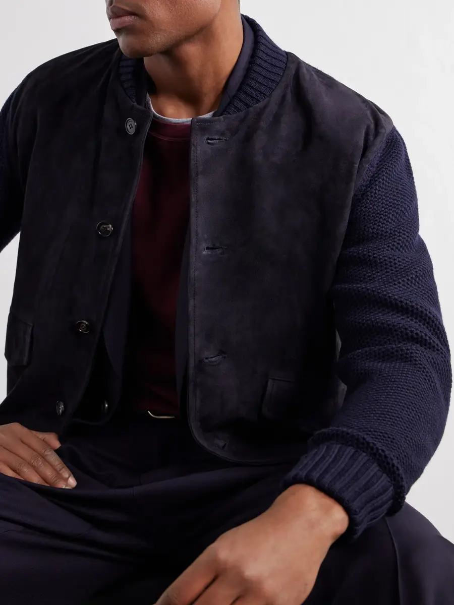 Slowear Zanone Slim-Fit Suede and Honeycomb-Knit Virgin Wool Bomber Jacket - Men | Thumbnail 5 Slowear Zanone Slim-Fit Suede and Honeycomb-Knit Virgin Wool Bomber Jacket - Men | Thumbnail 5