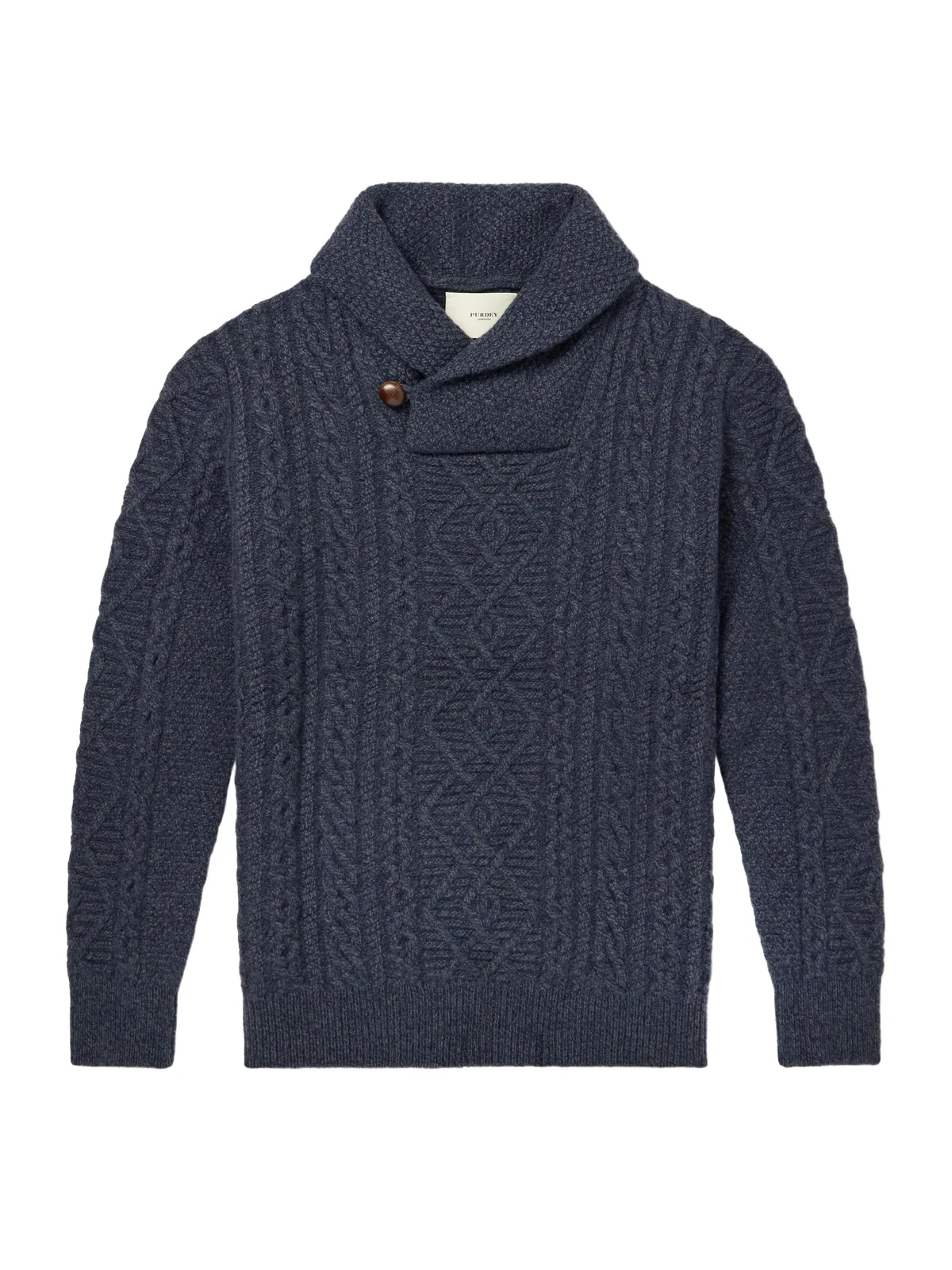 Purdey Shawl-Collar Aran Cable-Knit Wool Sweater - Men