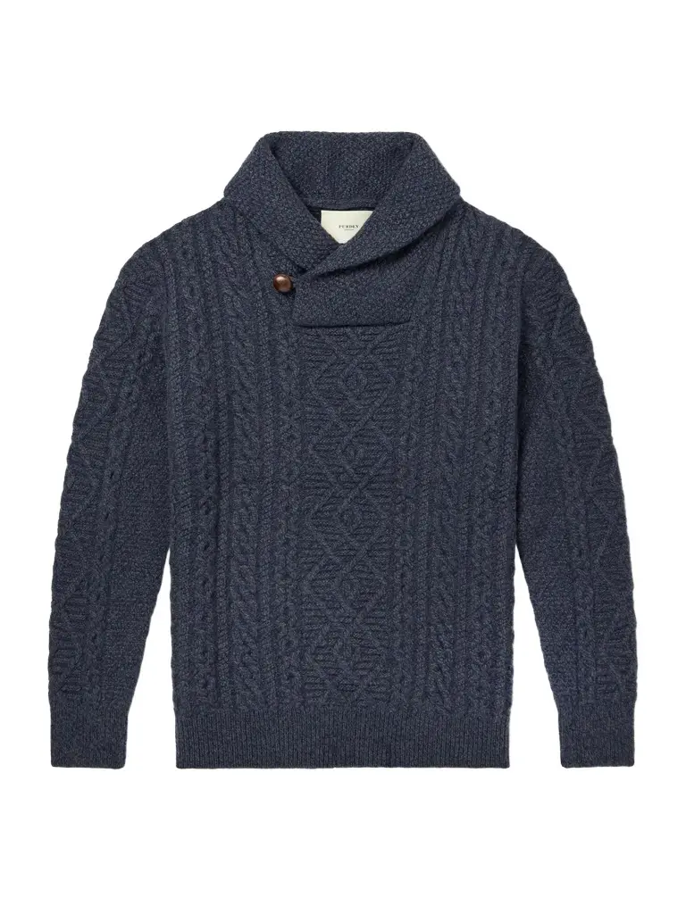 Purdey Shawl-Collar Aran Cable-Knit Wool Sweater - Men