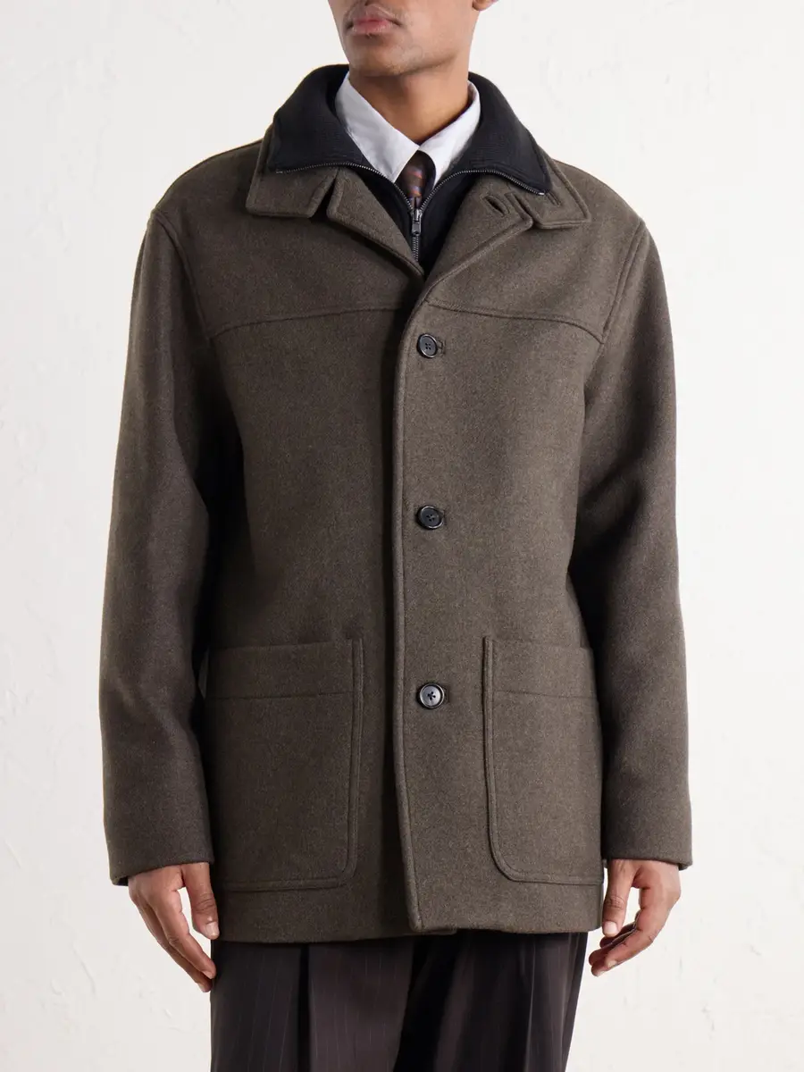 Margaret Howell Knit-Trimmed Wool-Blend Melton Coat - Men | Thumbnail 3 Margaret Howell Knit-Trimmed Wool-Blend Melton Coat - Men | Thumbnail 3
