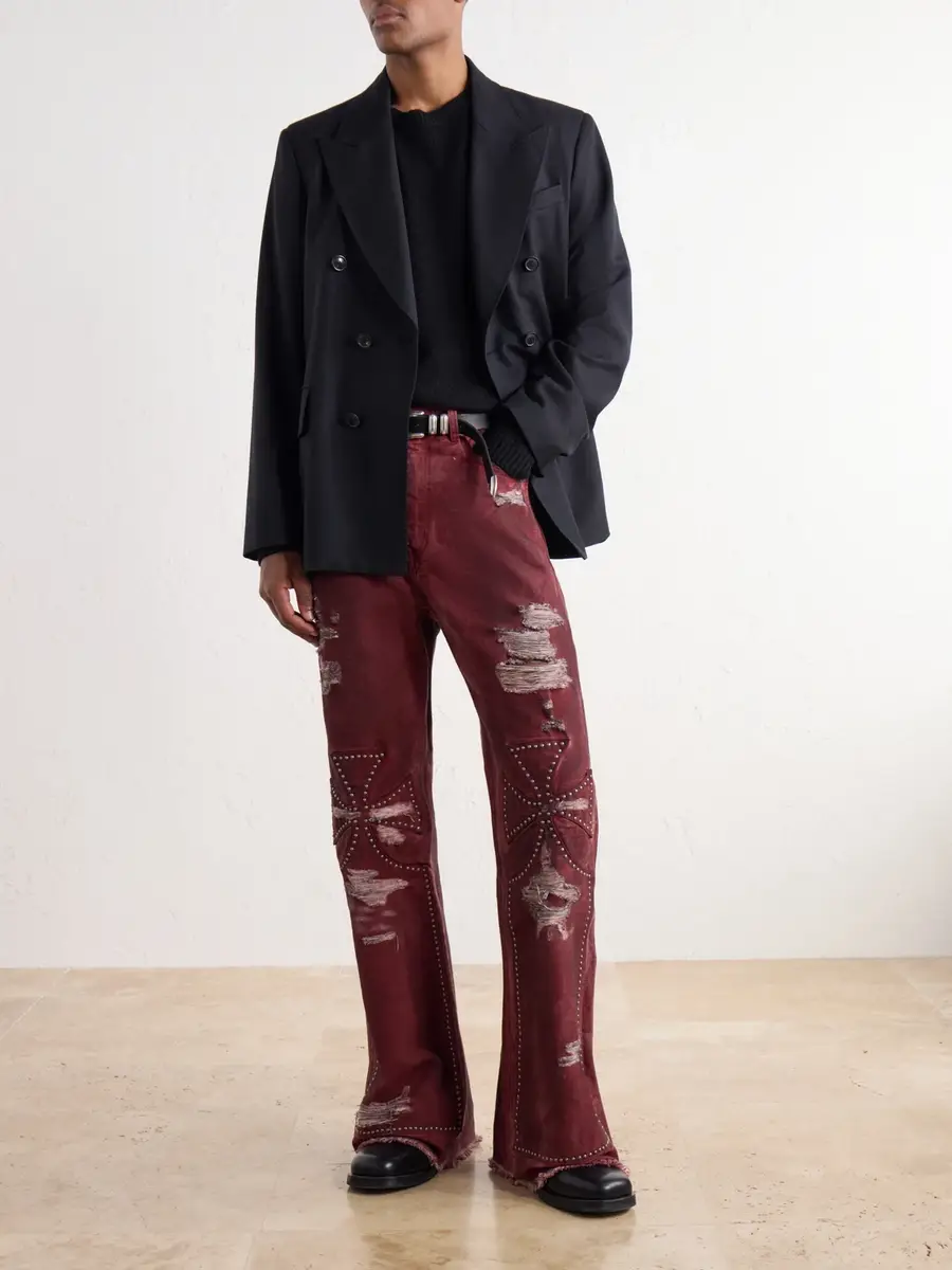 SEKRIT Studded Chopper Flared Distressed Panelled Jeans - Men | Thumbnail 2 SEKRIT Studded Chopper Flared Distressed Panelled Jeans - Men | Thumbnail 2
