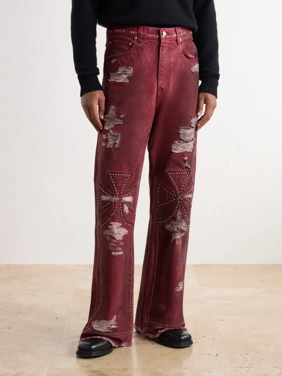 SEKRIT Studded Chopper Flared Distressed Panelled Jeans - Men | Thumbnail 3 SEKRIT Studded Chopper Flared Distressed Panelled Jeans - Men | Thumbnail 3