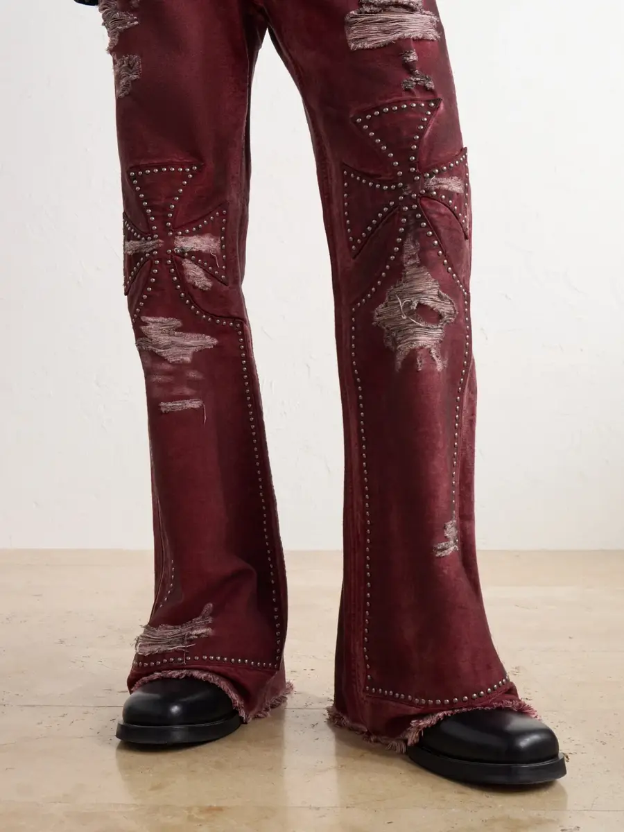 SEKRIT Studded Chopper Flared Distressed Panelled Jeans - Men | Thumbnail 5 SEKRIT Studded Chopper Flared Distressed Panelled Jeans - Men | Thumbnail 5