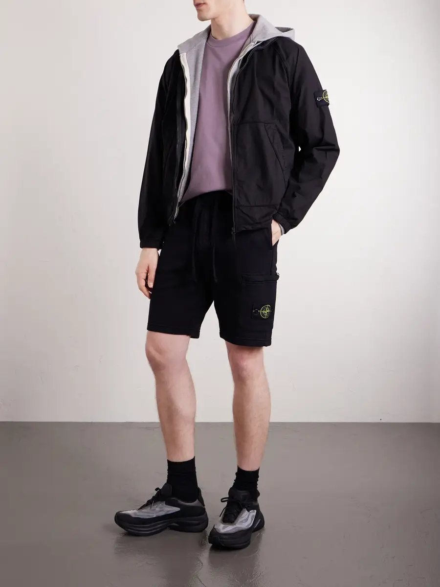 Stone Island Straight-Leg Garment-Dyed Cotton-Fleece Drawstring Shorts - Men | Thumbnail 2 Stone Island Straight-Leg Garment-Dyed Cotton-Fleece Drawstring Shorts - Men | Thumbnail 2