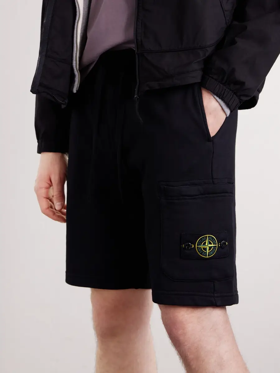 Stone Island Straight-Leg Garment-Dyed Cotton-Fleece Drawstring Shorts - Men | Thumbnail 5 Stone Island Straight-Leg Garment-Dyed Cotton-Fleece Drawstring Shorts - Men | Thumbnail 5
