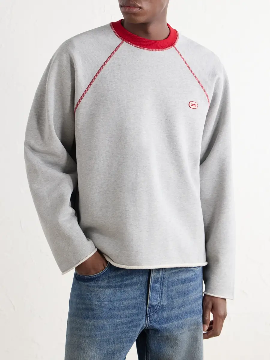AMI PARIS Logo-Appliquéd Cotton-Blend Jersey Sweatshirt - Men | Thumbnail 3