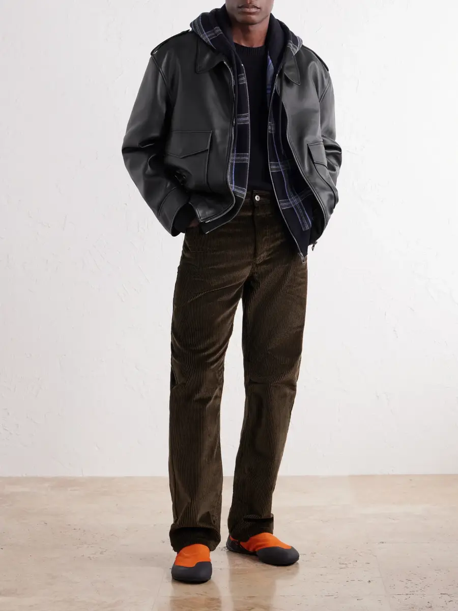 Loewe Hooded Checked Knit-Trimmed Leather Jacket - Men | Thumbnail 2 Loewe Hooded Checked Knit-Trimmed Leather Jacket - Men | Thumbnail 2
