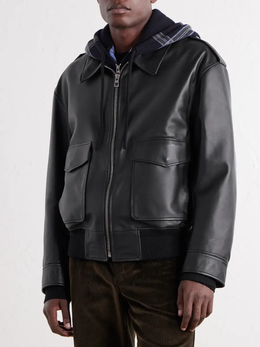 Loewe Hooded Checked Knit-Trimmed Leather Jacket - Men | Thumbnail 3 Loewe Hooded Checked Knit-Trimmed Leather Jacket - Men | Thumbnail 3