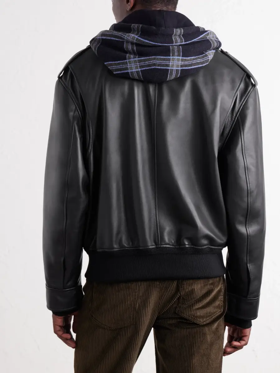 Loewe Hooded Checked Knit-Trimmed Leather Jacket - Men | Thumbnail 4 Loewe Hooded Checked Knit-Trimmed Leather Jacket - Men | Thumbnail 4