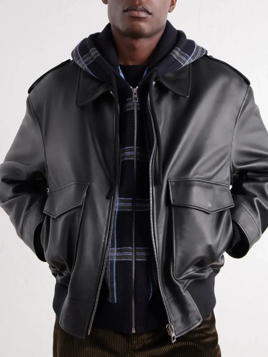 Loewe Hooded Checked Knit-Trimmed Leather Jacket - Men | Thumbnail 5 Loewe Hooded Checked Knit-Trimmed Leather Jacket - Men | Thumbnail 5