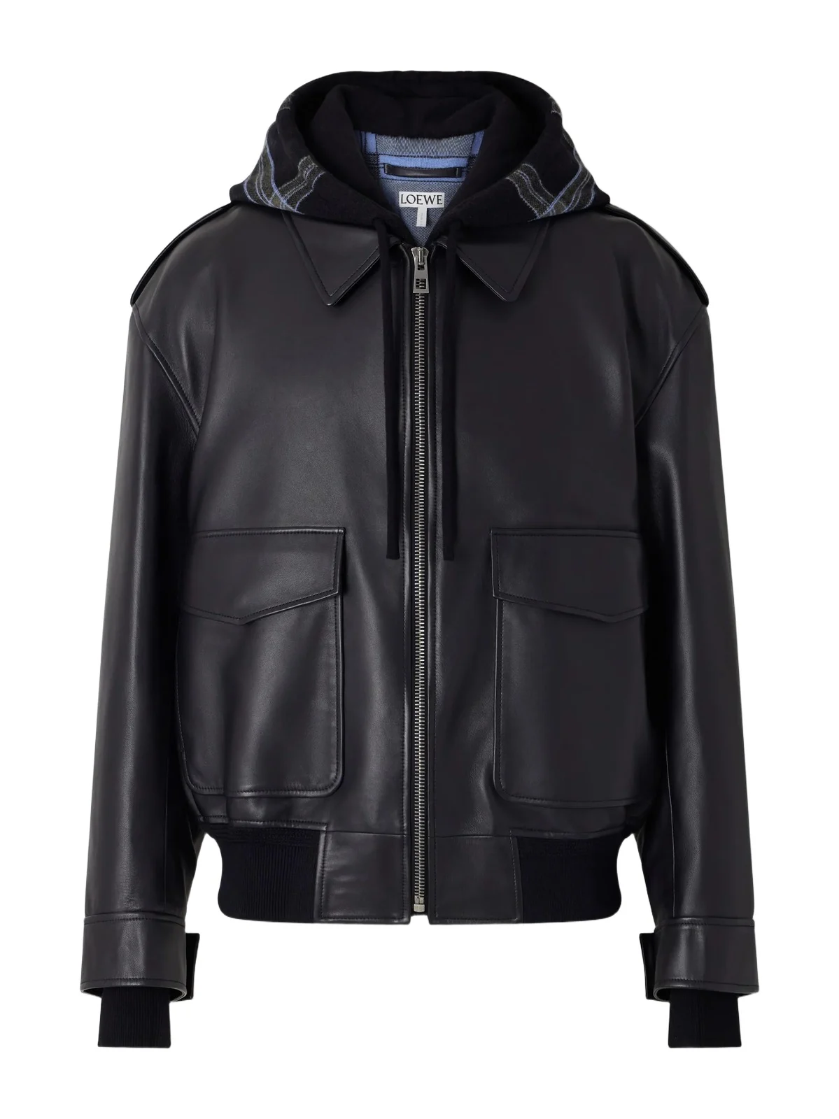 Loewe Hooded Checked Knit-Trimmed Leather Jacket - Men