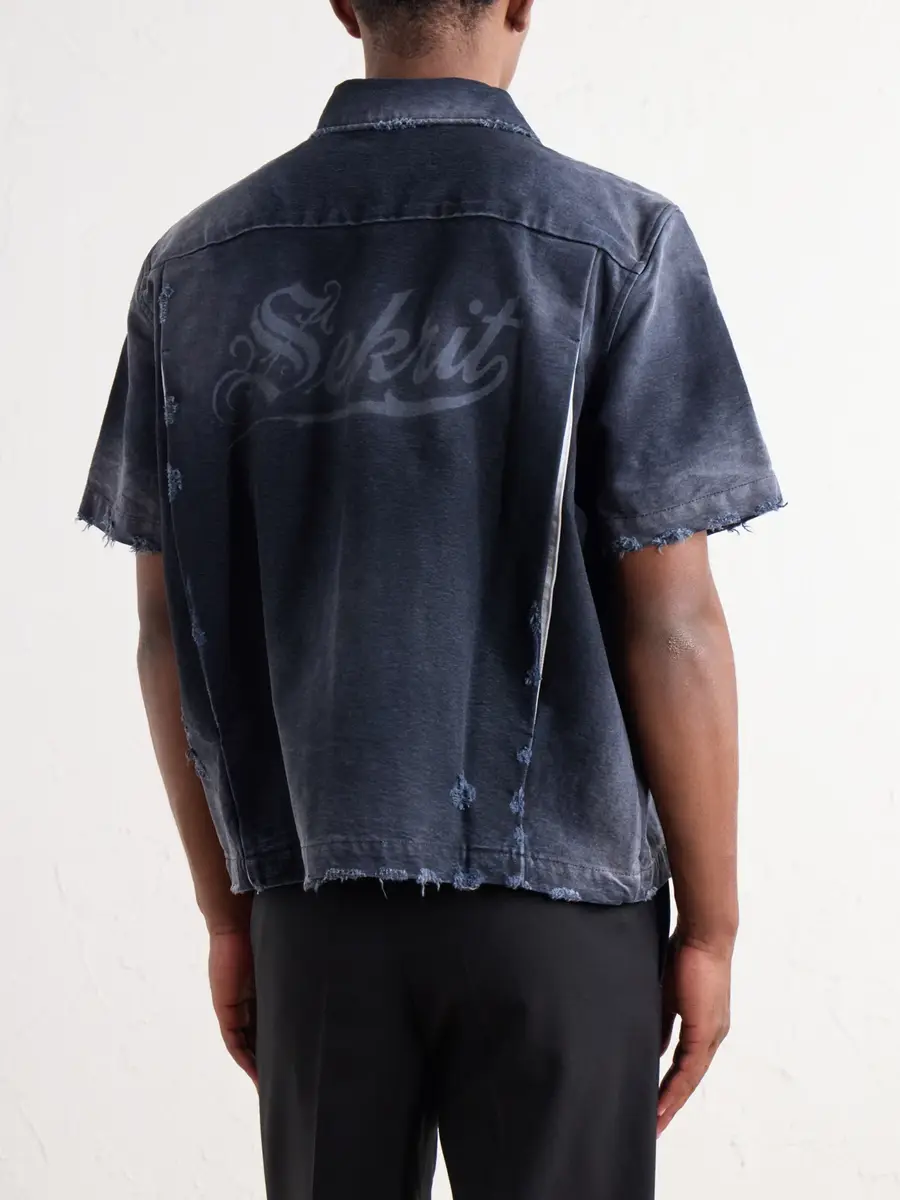 SEKRIT The 1% M.C. Logo-Detailed Distressed Denim Shirt - Men | Thumbnail 4 SEKRIT The 1% M.C. Logo-Detailed Distressed Denim Shirt - Men | Thumbnail 4