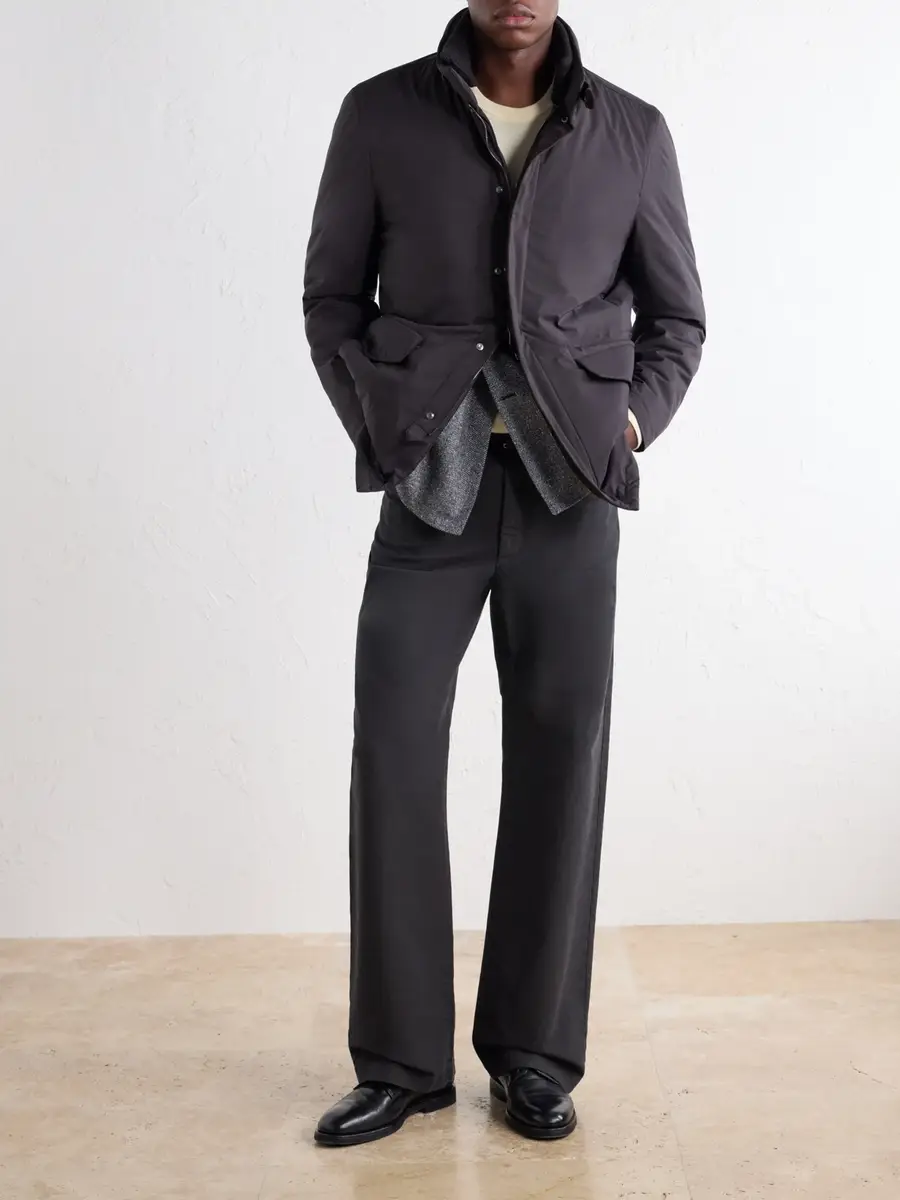 Thom Sweeney Suede and Rib-Trimmed Padded Shell Coat - Men | Thumbnail 2