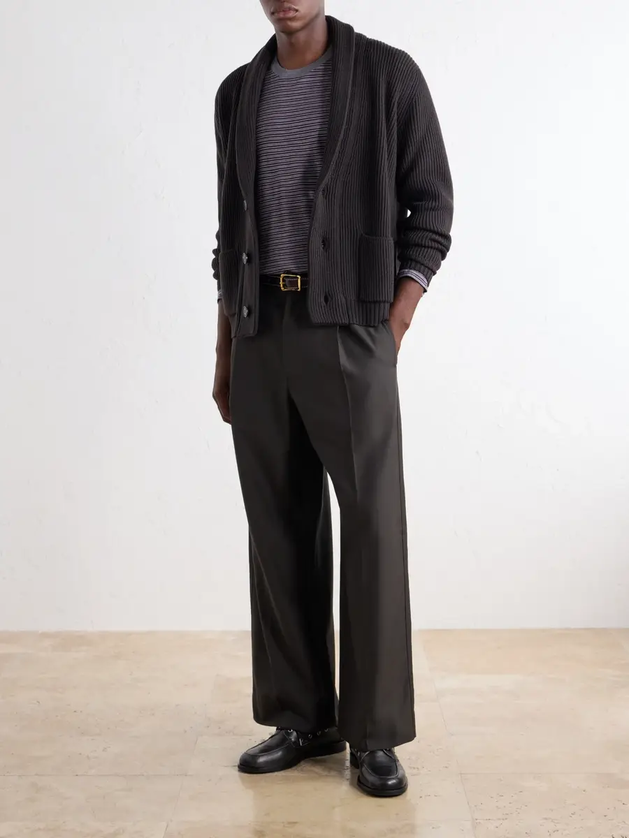 Thom Sweeney Shawl-Collar Ribbed Merino Wool Cardigan - Men | Thumbnail 2 Thom Sweeney Shawl-Collar Ribbed Merino Wool Cardigan - Men | Thumbnail 2