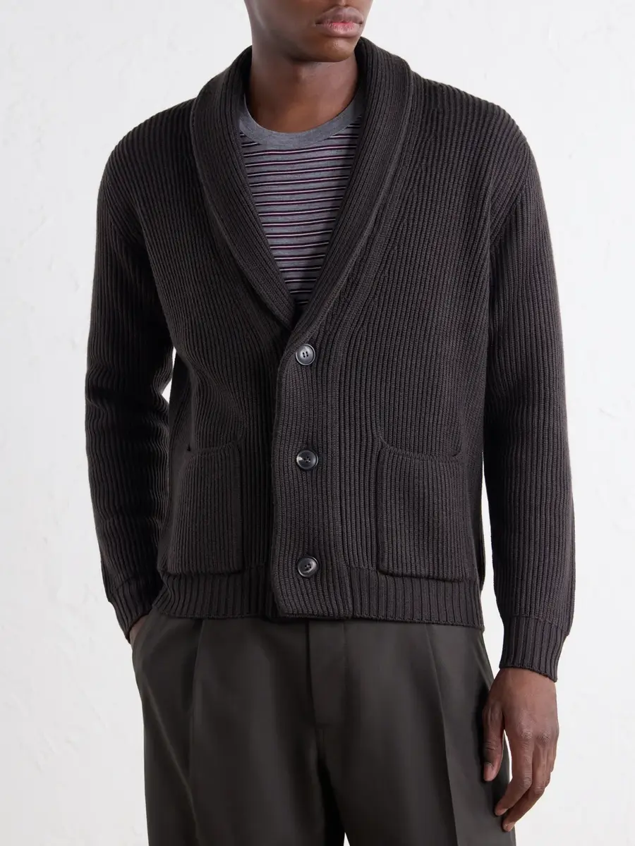 Thom Sweeney Shawl-Collar Ribbed Merino Wool Cardigan - Men | Thumbnail 3 Thom Sweeney Shawl-Collar Ribbed Merino Wool Cardigan - Men | Thumbnail 3