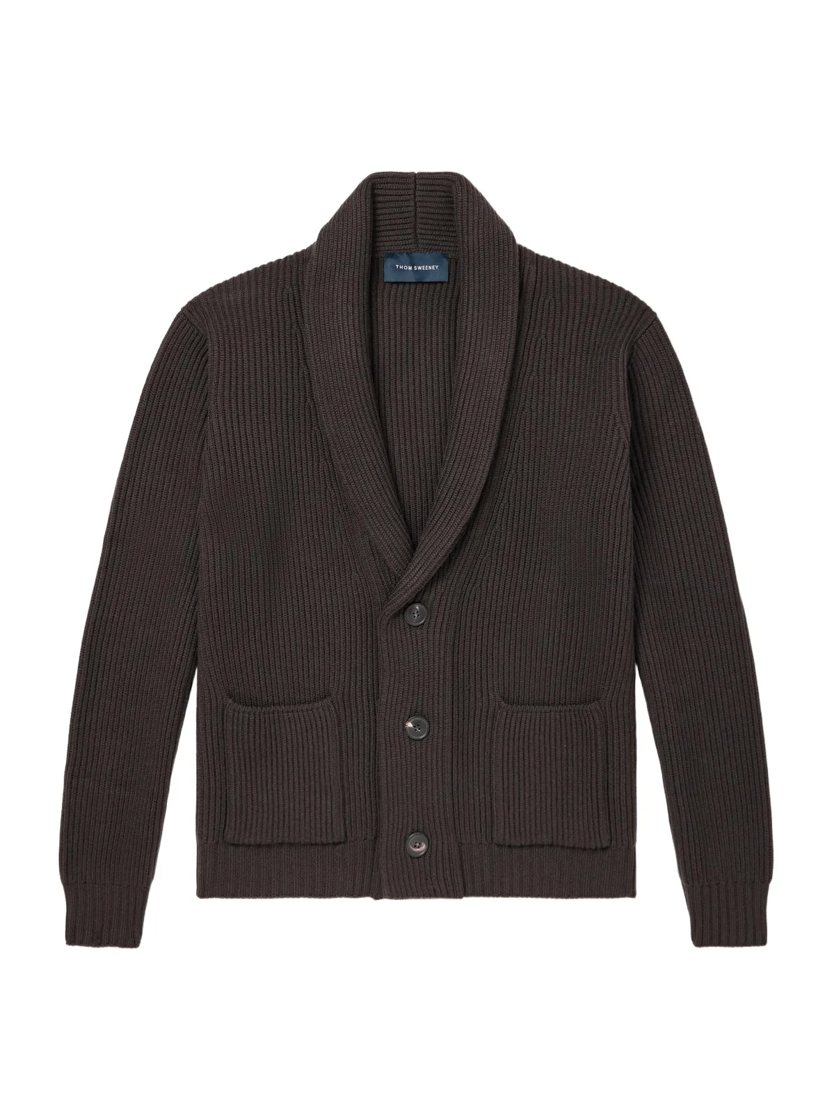 Thom Sweeney Shawl-Collar Ribbed Merino Wool Cardigan - Men