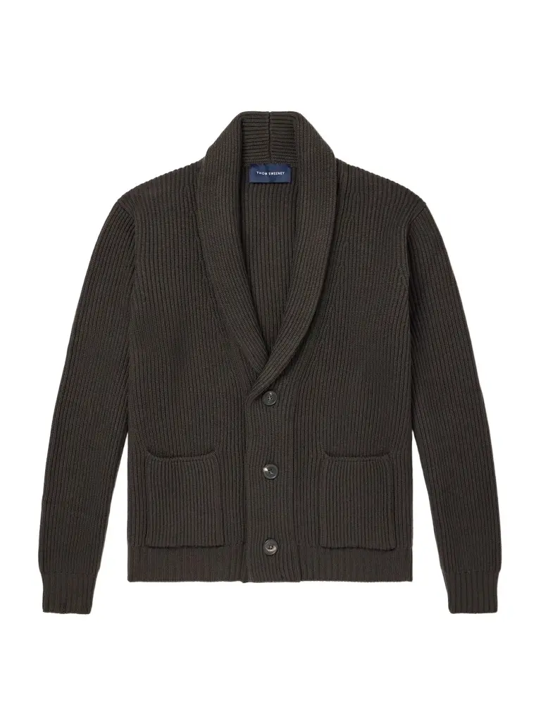 Shawl-Collar Ribbed Merino Wool Cardigan - Men Shawl-Collar Ribbed Merino Wool Cardigan - Men
