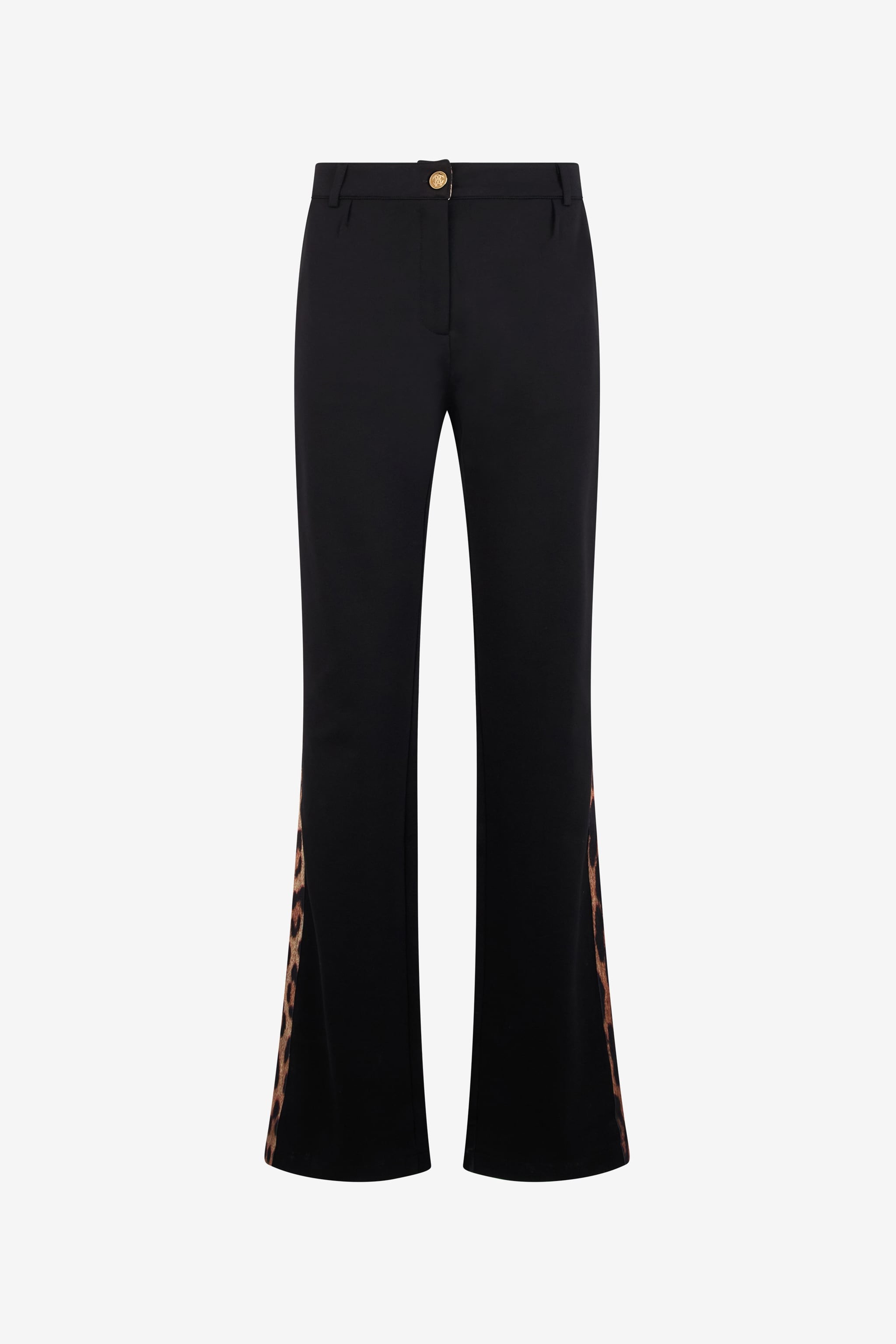 Roberto Cavalli Black Flare Trousers Leopard Side Panels