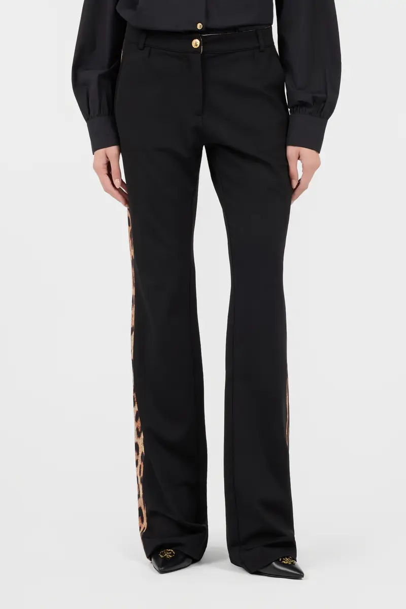 Roberto Cavalli Black Flare Trousers Leopard Side Panels | Thumbnail 2 Roberto Cavalli Black Flare Trousers Leopard Side Panels | Thumbnail 2