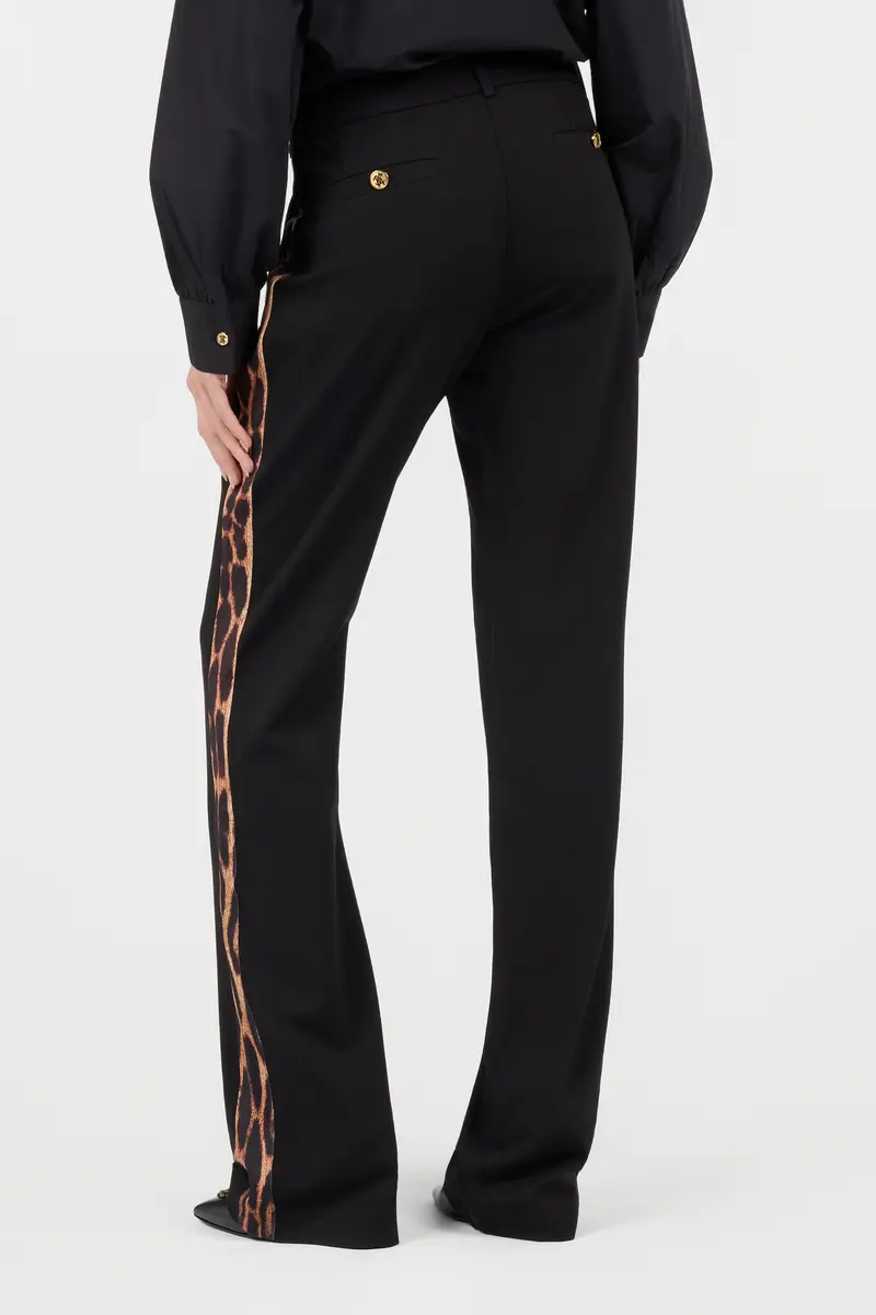 Roberto Cavalli Black Flare Trousers Leopard Side Panels | Thumbnail 4 Roberto Cavalli Black Flare Trousers Leopard Side Panels | Thumbnail 4