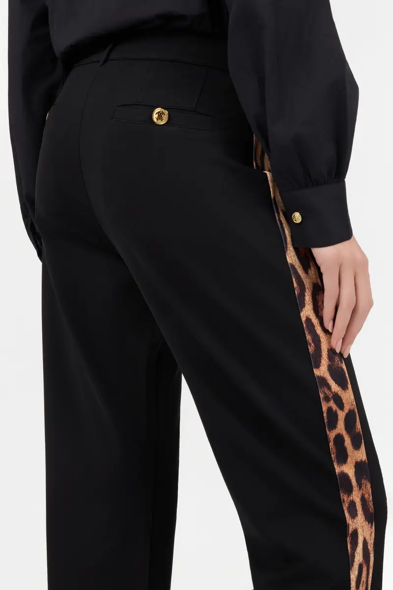 Roberto Cavalli Black Flare Trousers Leopard Side Panels | Thumbnail 5 Roberto Cavalli Black Flare Trousers Leopard Side Panels | Thumbnail 5