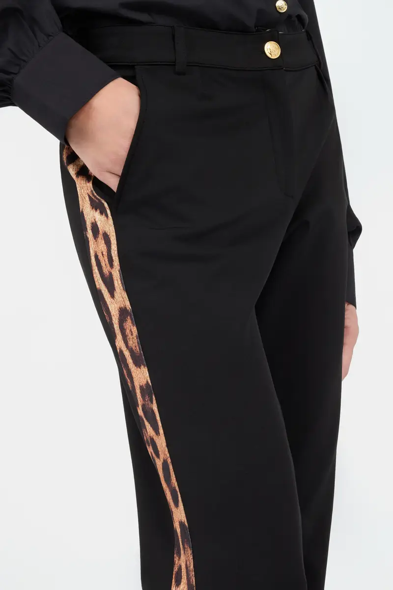 Roberto Cavalli Black Flare Trousers Leopard Side Panels | Thumbnail 6 Roberto Cavalli Black Flare Trousers Leopard Side Panels | Thumbnail 6