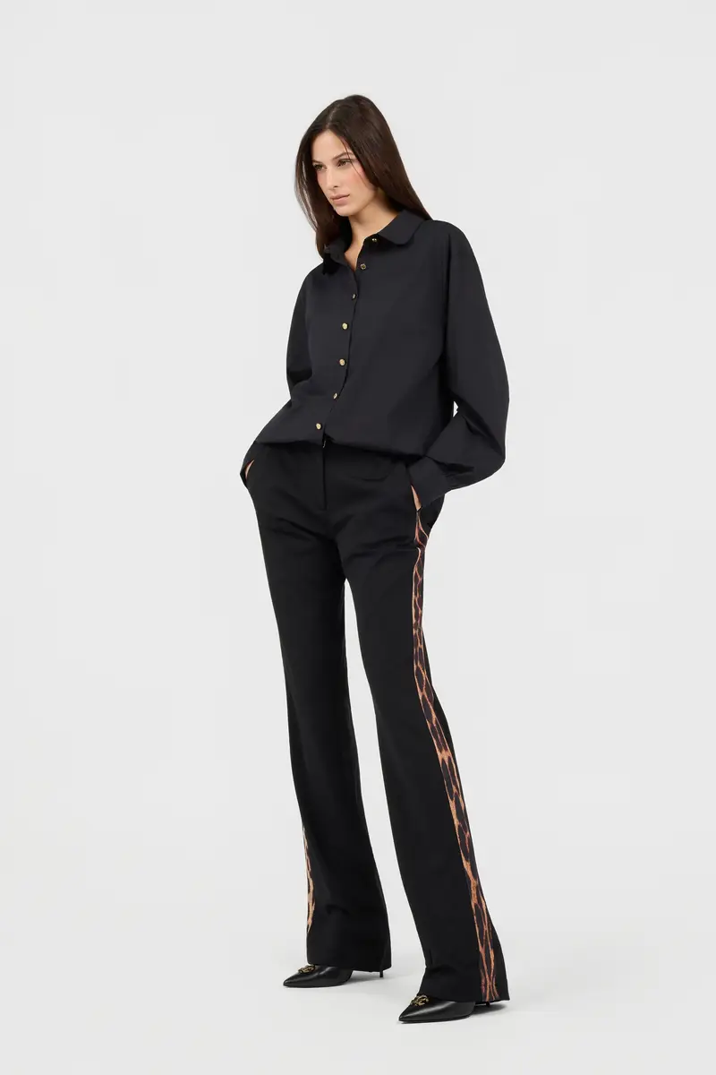 Roberto Cavalli Black Flare Trousers Leopard Side Panels | Thumbnail 7 Roberto Cavalli Black Flare Trousers Leopard Side Panels | Thumbnail 7