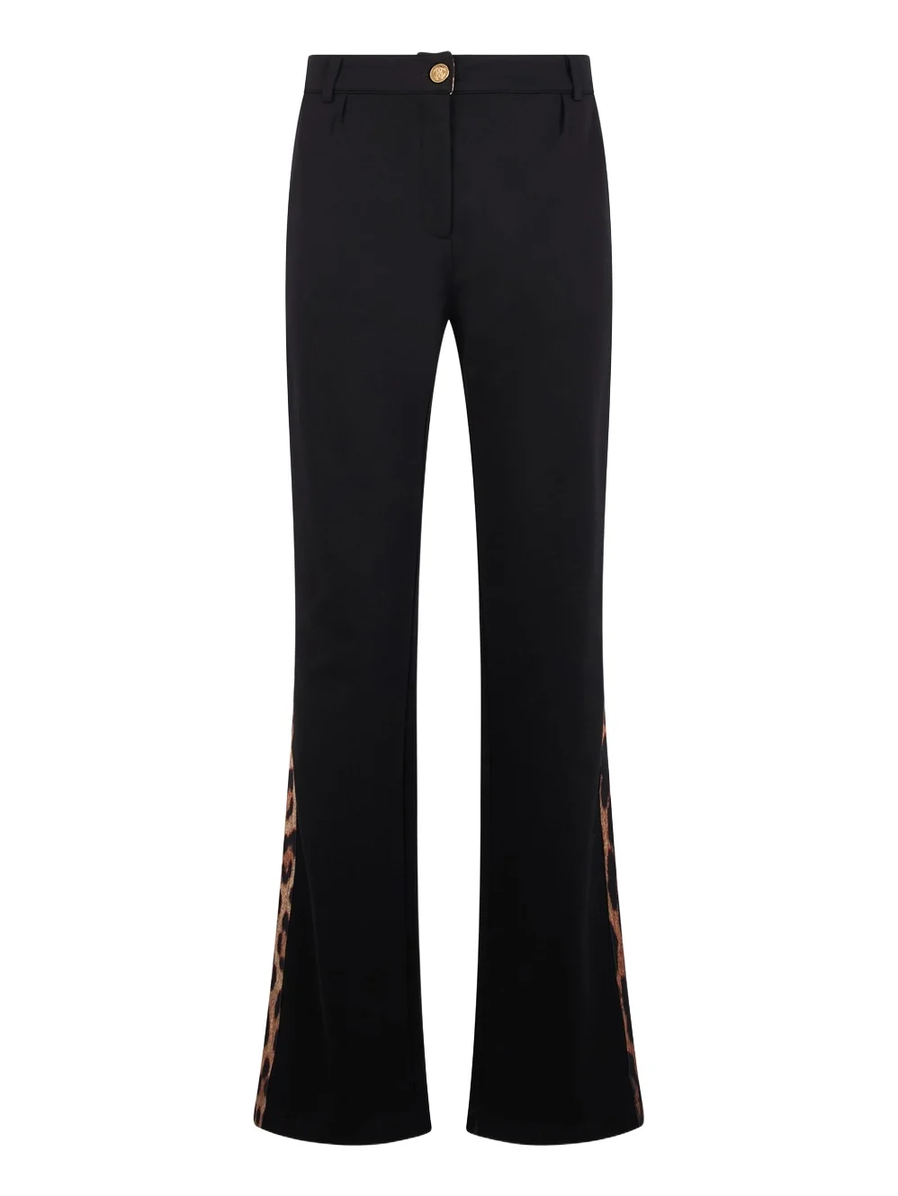 Roberto Cavalli Black Flare Trousers Leopard Side Panels