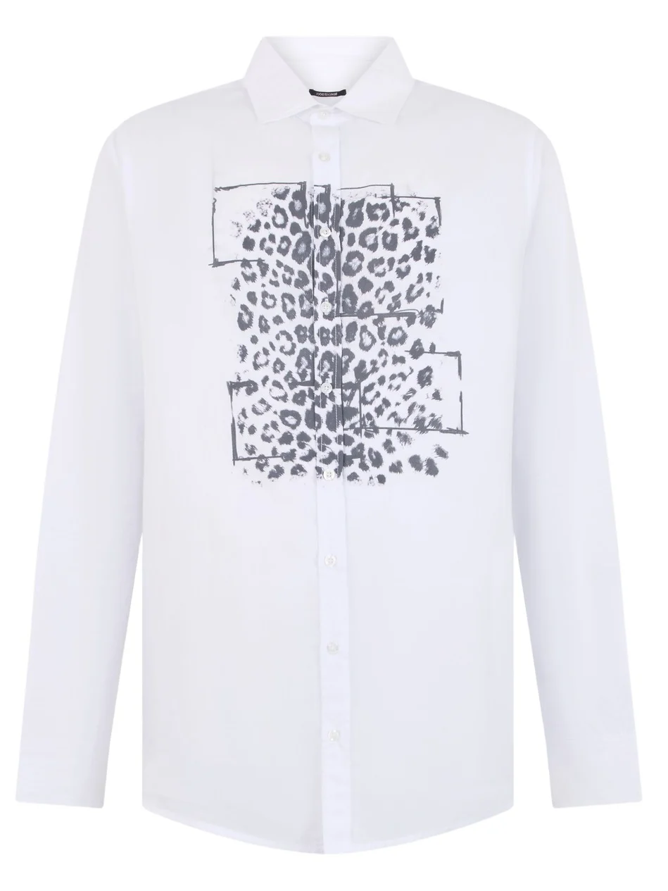 Roberto Cavalli White Shirt With Leopard Motif