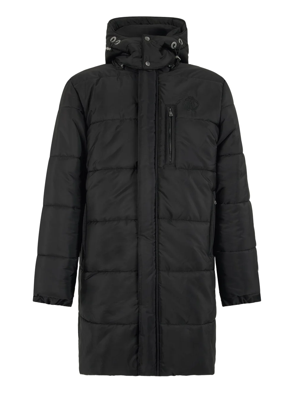 Roberto Cavalli Black Jacket Long Puffer Hooded