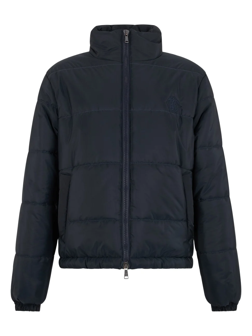 Roberto Cavalli Navy Puffer Jacket High-Neck Zip