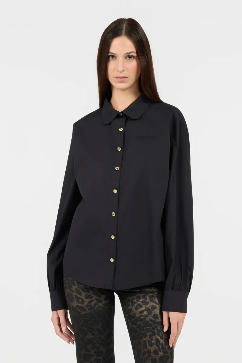 Roberto Cavalli Black Shirt with Gold Buttons | Thumbnail 2