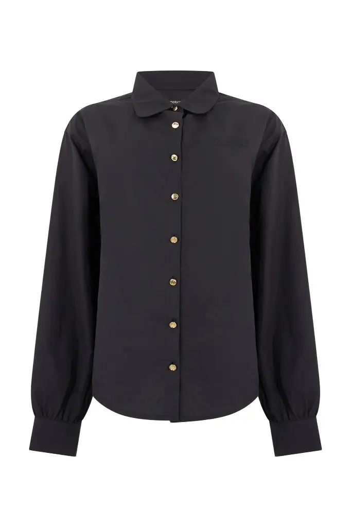 Roberto Cavalli Black Shirt with Gold Buttons