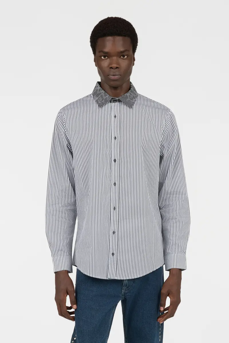 Roberto Cavalli White Shirt with Striped Contrast Collar | Thumbnail 2 Roberto Cavalli White Shirt with Striped Contrast Collar | Thumbnail 2