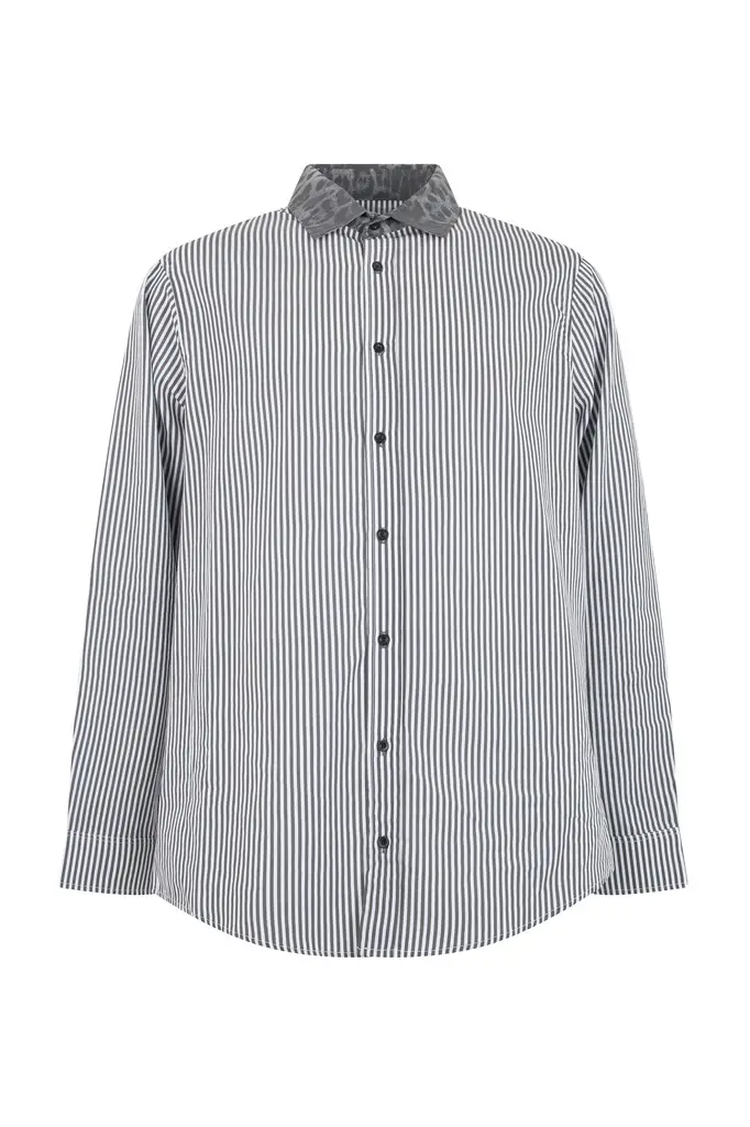 Roberto Cavalli White Shirt with Striped Contrast Collar