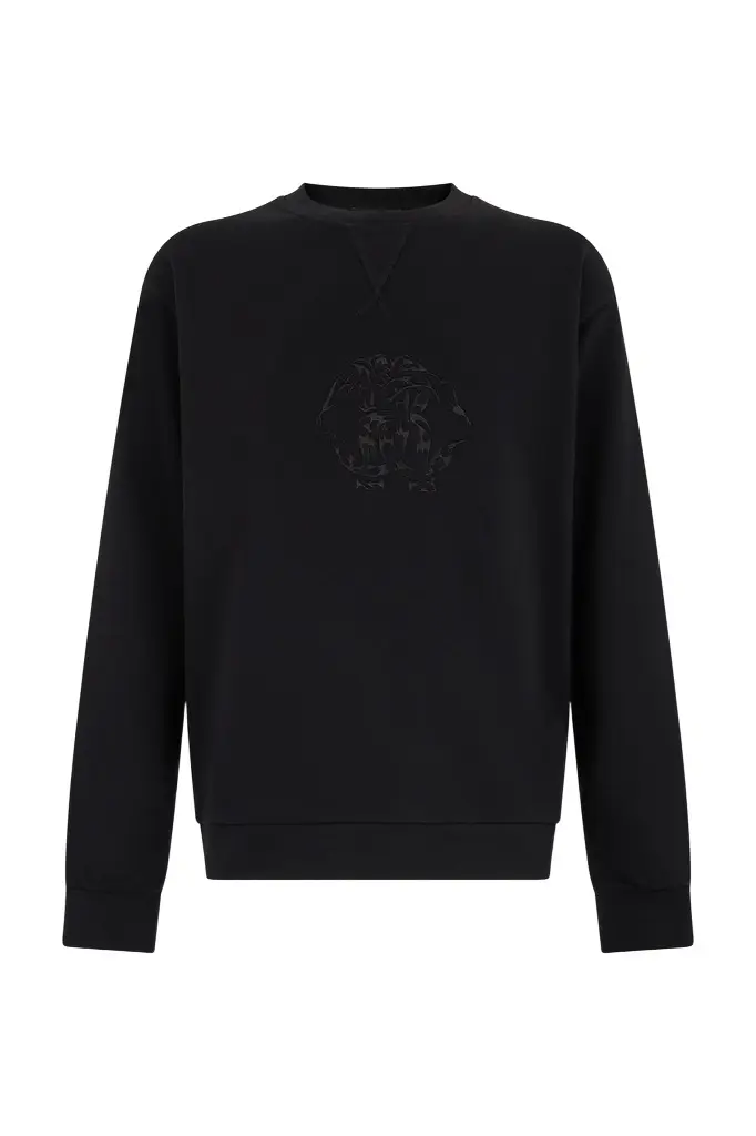 Roberto Cavalli Black Sweatshirt Crewneck Embroidered Logo