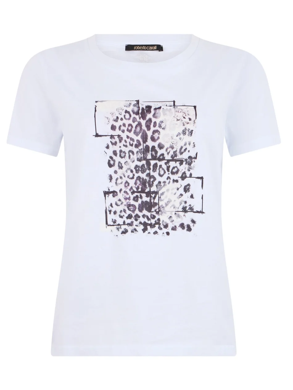 Roberto Cavalli White T-Shirt Leopard Graphic