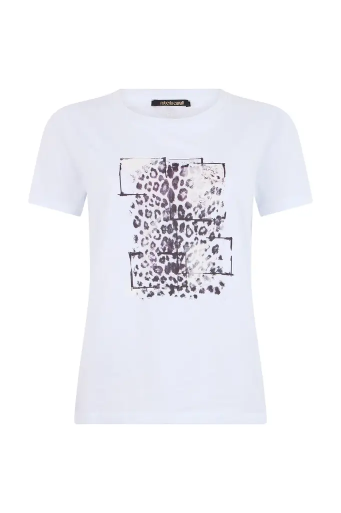 Roberto Cavalli White T-Shirt Leopard Graphic