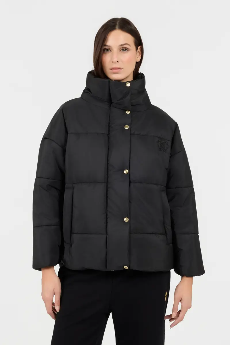 Roberto Cavalli Black Puffer Jacket Short Gold Button | Thumbnail 2 Roberto Cavalli Black Puffer Jacket Short Gold Button | Thumbnail 2