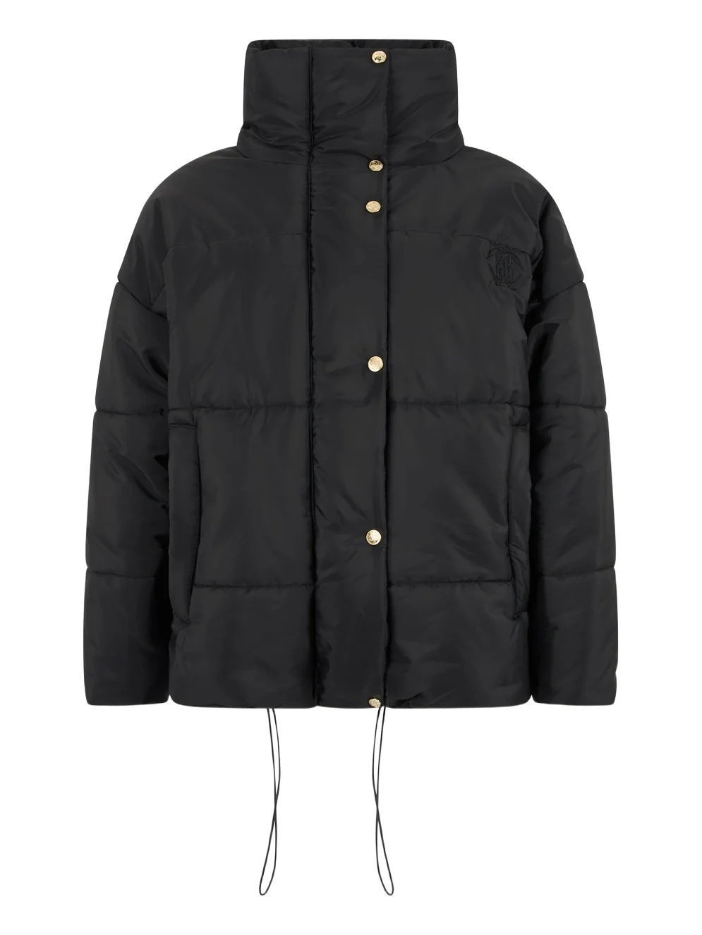 Black Puffer Jacket Short Gold Button Black Puffer Jacket Short Gold Button