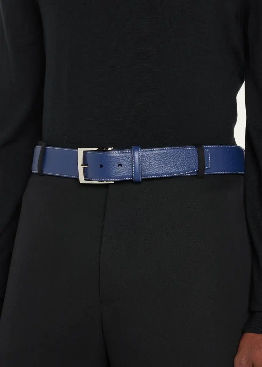 Simonnot Godard Men's Lagun Grained Leather Belt, 40mm | Thumbnail 2