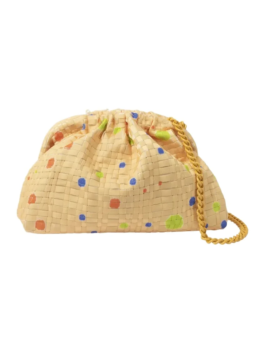 Maria La Rosa Multicolor Polka Dot Woven Clutch Bag