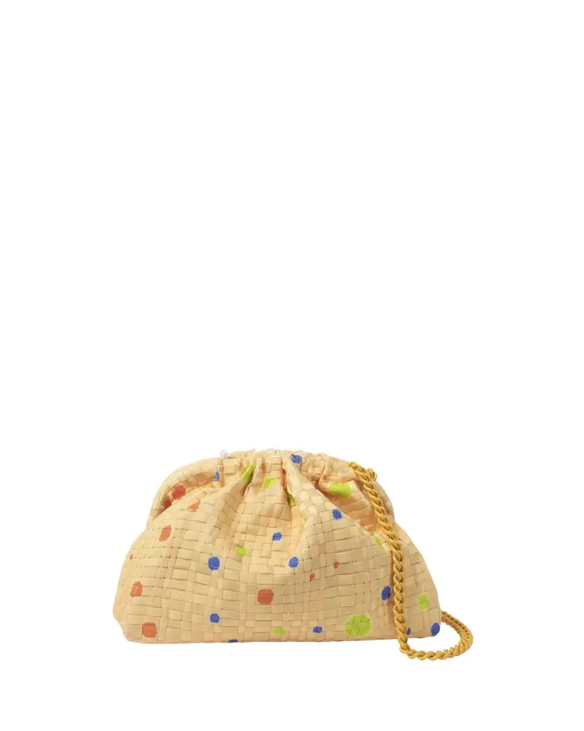 Maria La Rosa Multicolor Polka Dot Woven Clutch Bag